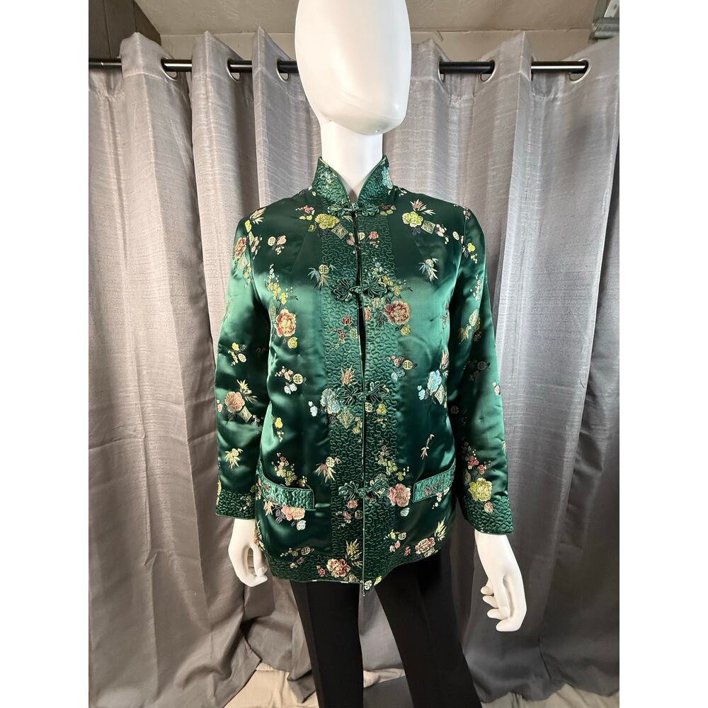 Vintage Peony Emerald Green Quilted Jacket SZ L